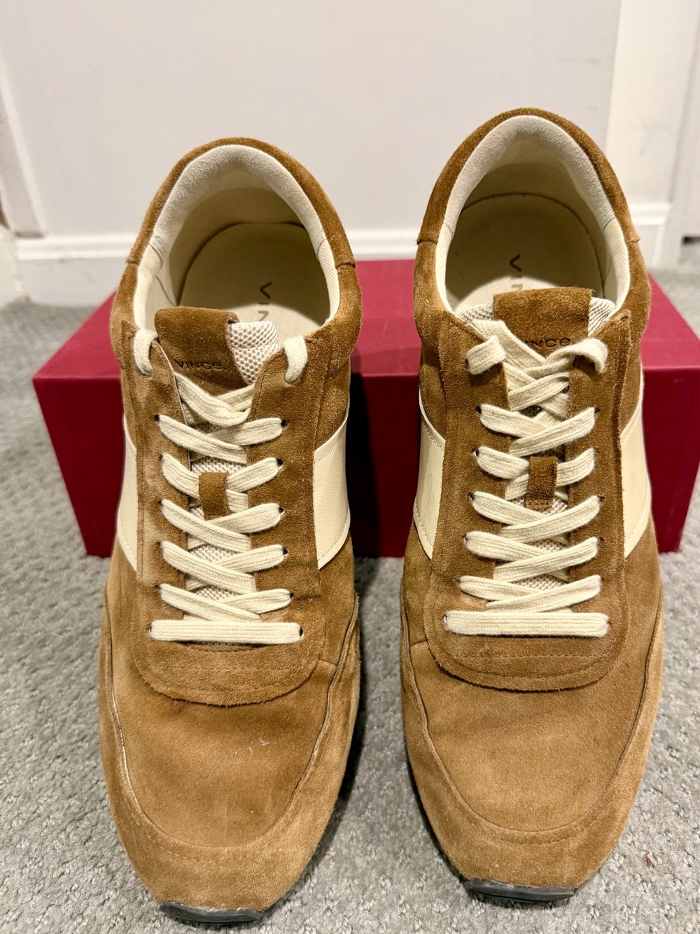 Vince Men's Suede Casual Ocean Sneakers in Brown and Cream - Picture 4 of 9